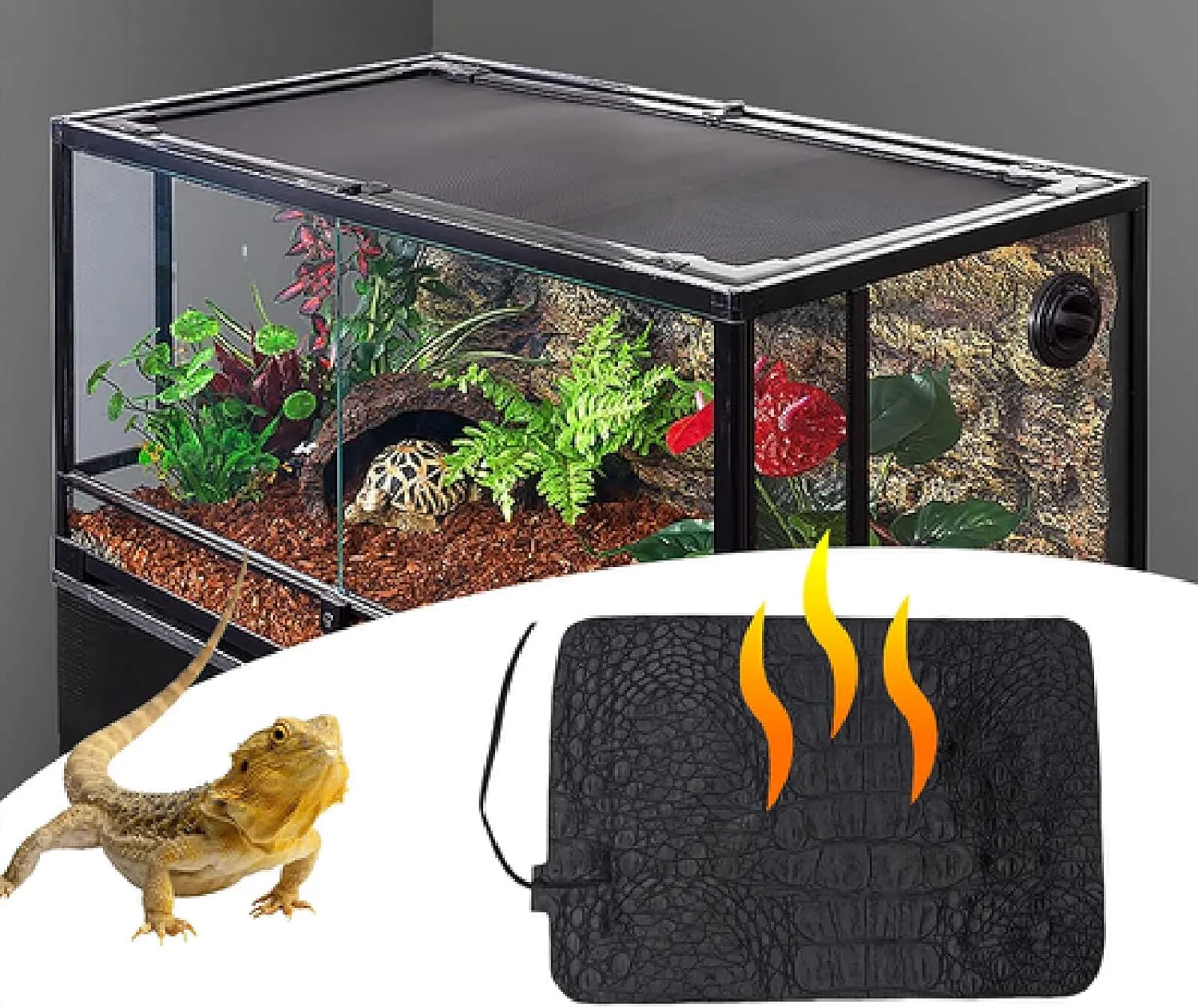Reptiles Heat Mat, Climbing Pet Warm Heating Pads, Adjustable Temperature Controller Mats Reptiles Supplies,Black-S