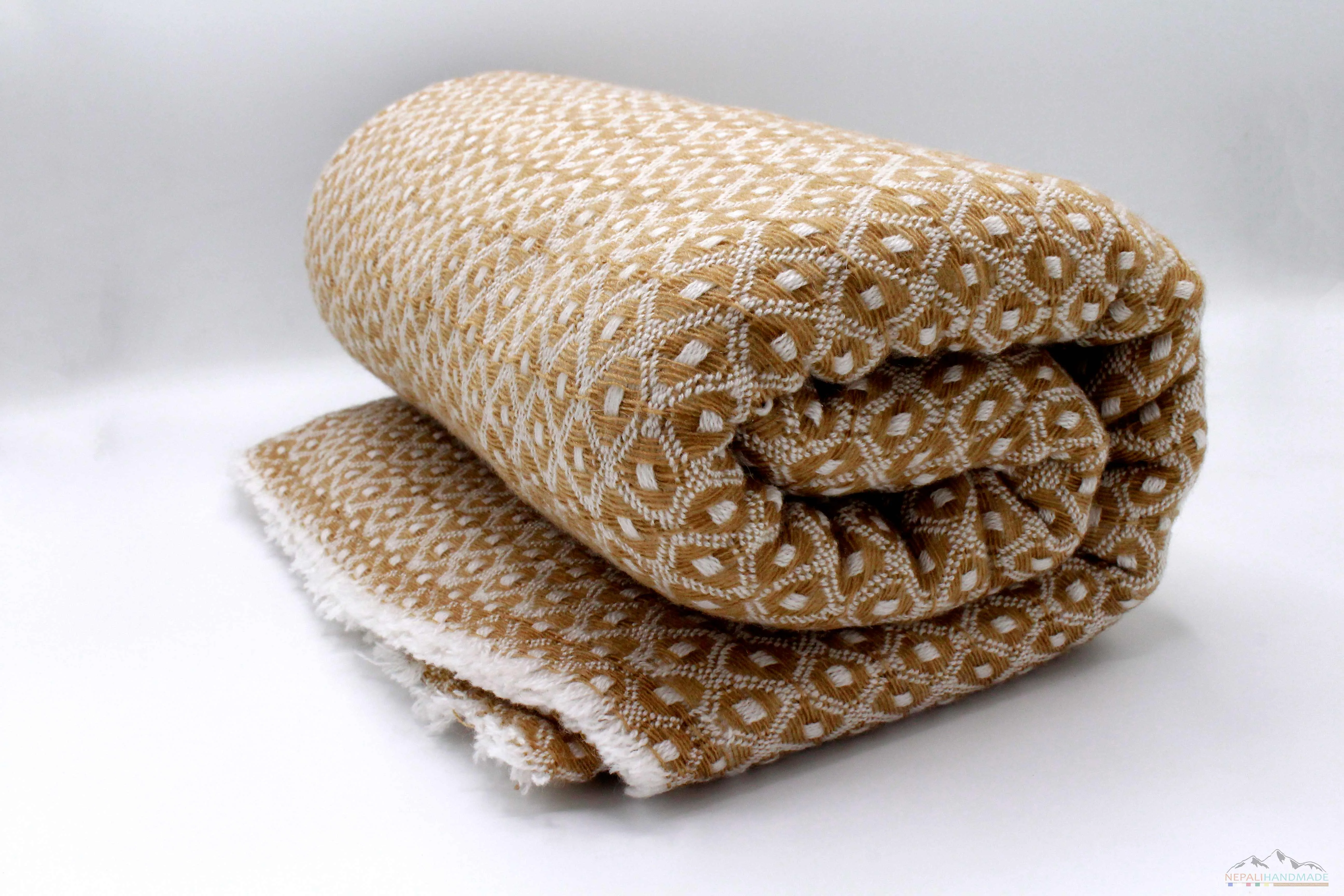 Sandy Brown Diamond Pattern Cashmere Blanket