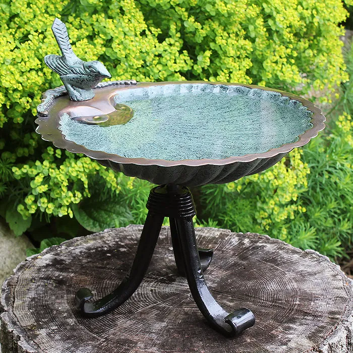 Scallop Shell Bird Bath with Tripod Stand