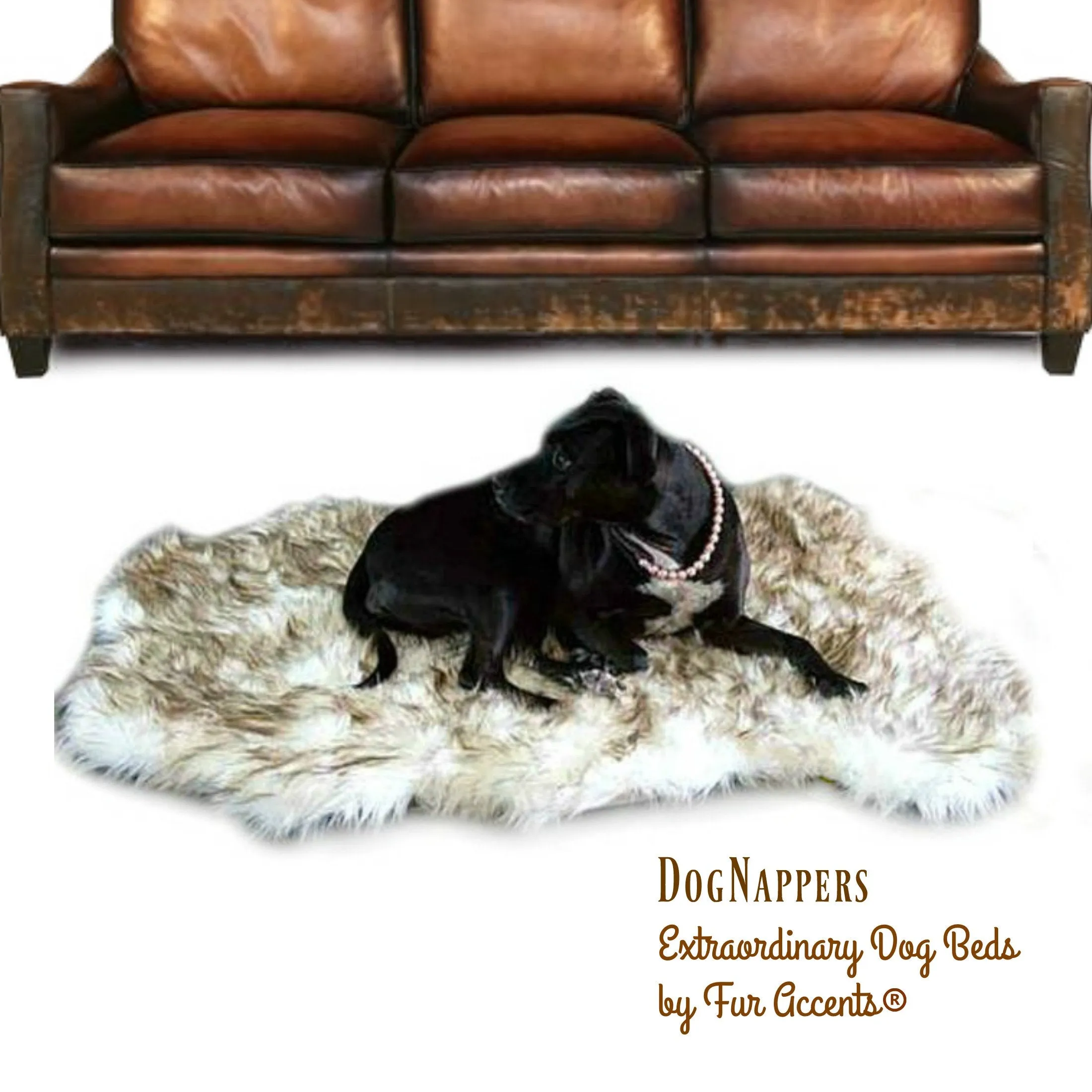 Shaggy Soft Golden Brown Tip Pelt Faux Fur DogNapper Dog Bed - Cat Mat - Reversible - Padded Plush Shag Fur Lining - Fur Accents USA