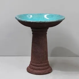 Silk Road Rough Brown Clay   Fireworks Green Birdbath