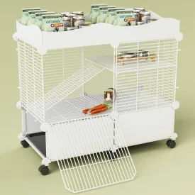 Small Guinea Pig Cages Indoor, C&C Chinchilla Rat Cage Rabbit House on Wheels with Removable Tray