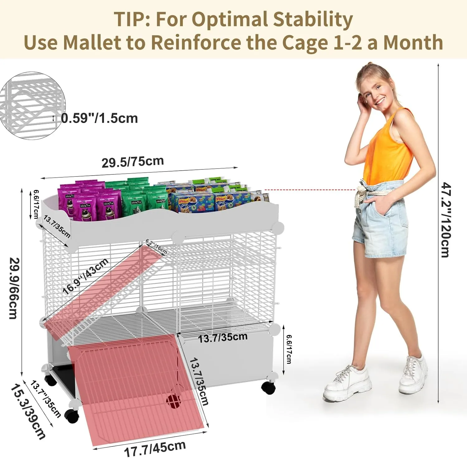 Small Guinea Pig Cages Indoor, C&C Chinchilla Rat Cage Rabbit House on Wheels with Removable Tray