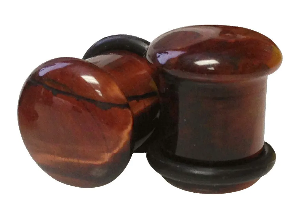 Stone Plugs Single Flare Red Tiger Eye - by the pair