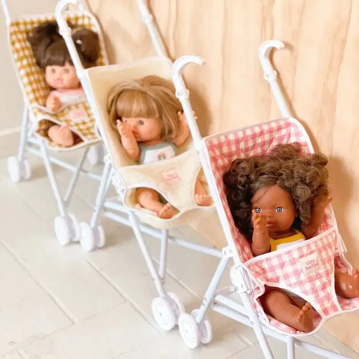 Stroller For Doll - Pink Gingham - Tiny Harlow