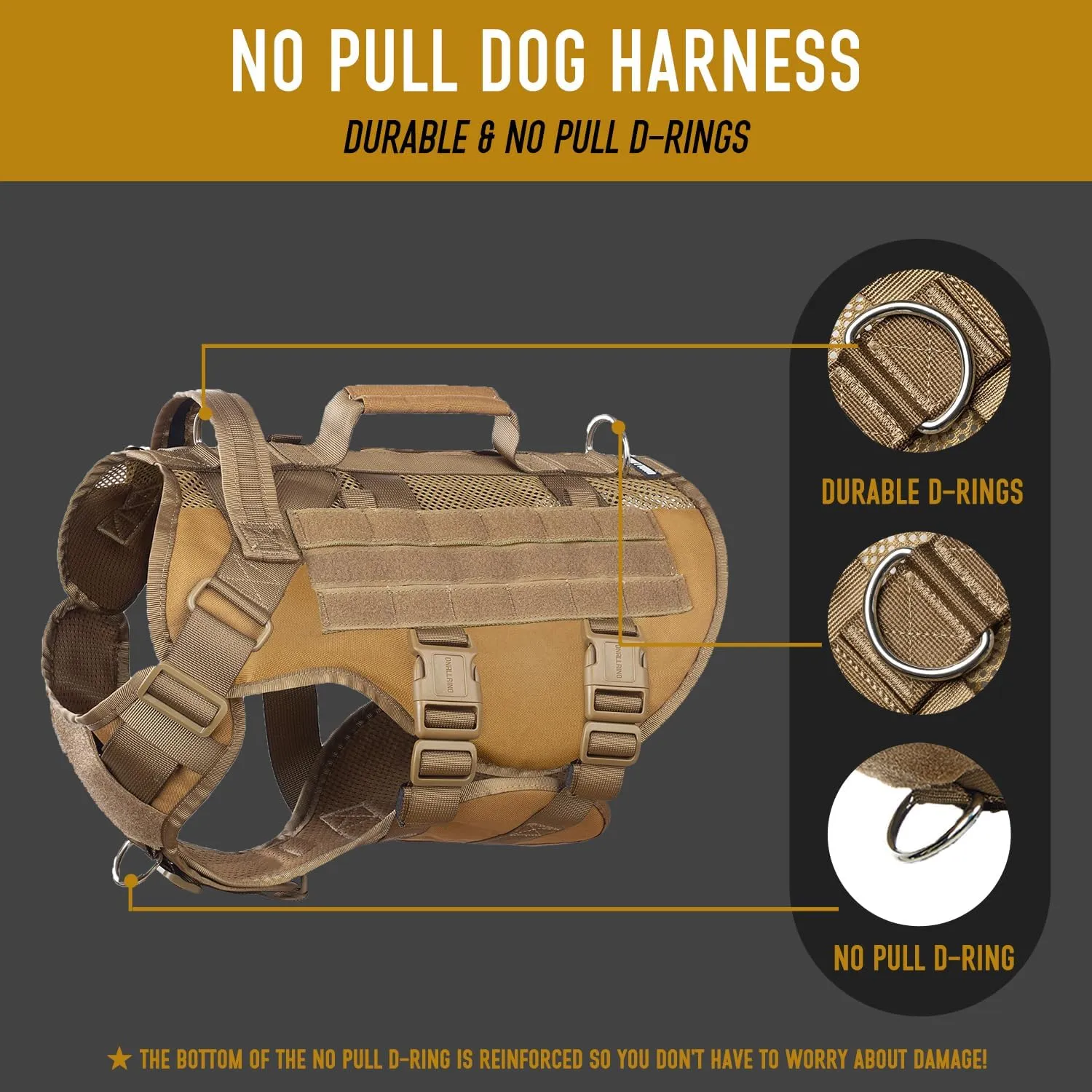 Tactical Dog Harness for Large Dogs, Breathable Air Mesh Dog Vest Harness, Service Dog Vest with Double Handles, No Pull Military Molle Vests for Walking Hiking Training