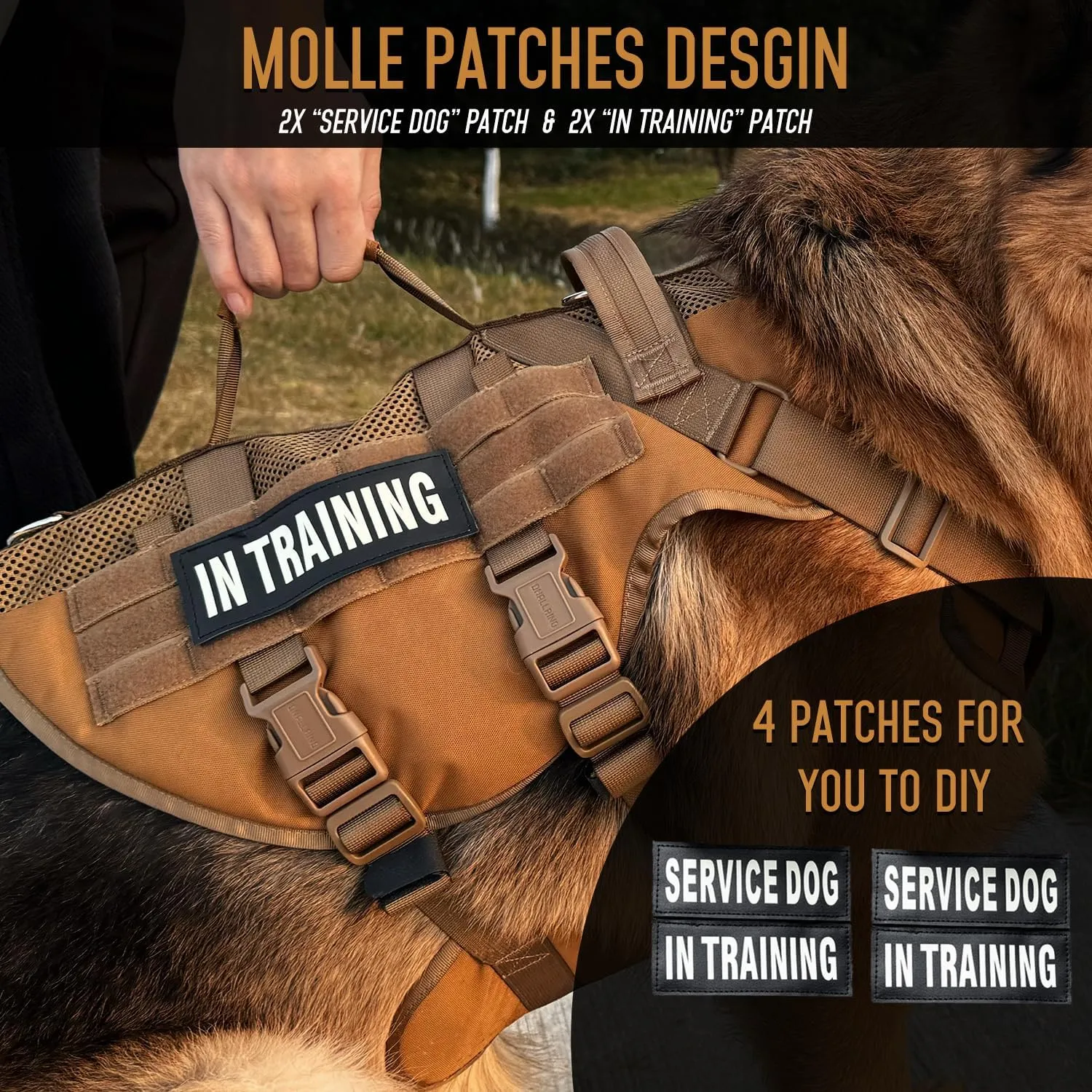 Tactical Dog Harness for Large Dogs, Breathable Air Mesh Dog Vest Harness, Service Dog Vest with Double Handles, No Pull Military Molle Vests for Walking Hiking Training