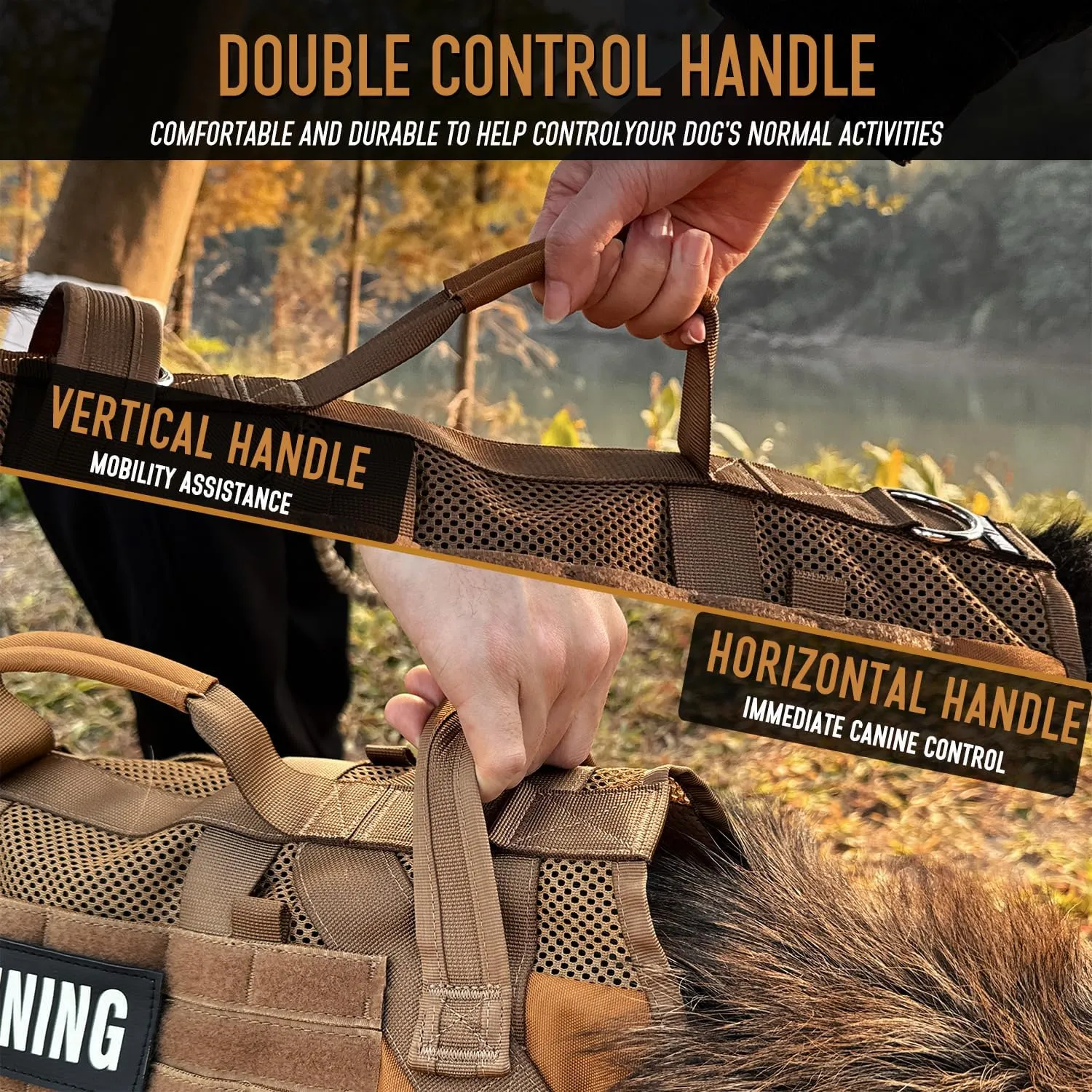 Tactical Dog Harness for Large Dogs, Breathable Air Mesh Dog Vest Harness, Service Dog Vest with Double Handles, No Pull Military Molle Vests for Walking Hiking Training
