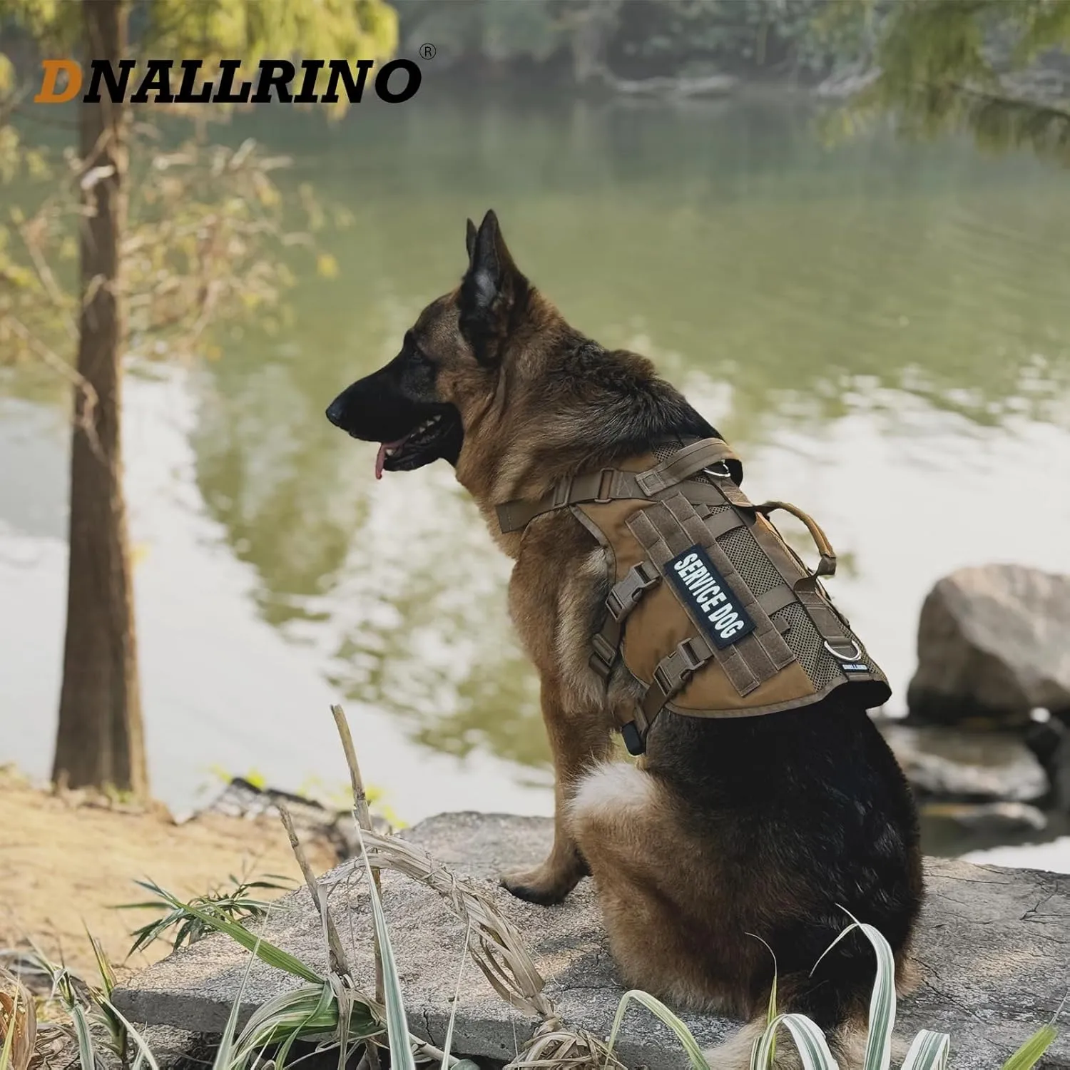 Tactical Dog Harness for Large Dogs, Breathable Air Mesh Dog Vest Harness, Service Dog Vest with Double Handles, No Pull Military Molle Vests for Walking Hiking Training
