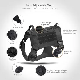 Tactical Dog Harness with Handle Collar and Leash Set Dog Vest Harness No Pull Dog Harness with Patches Adjustable Buckles for Dogs(Black Medium)