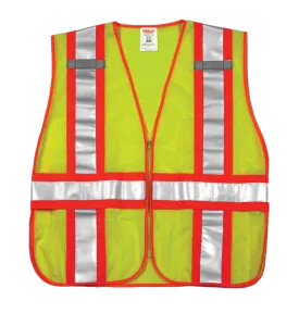 Type R Class 2 Adjustable Vest - Fluorescent Yellow-Green - Polyester Mesh - Zipper Closure - 2 Mic Tabs - 4 Interior Pockets - Two-Tone Silver Reflective Tape