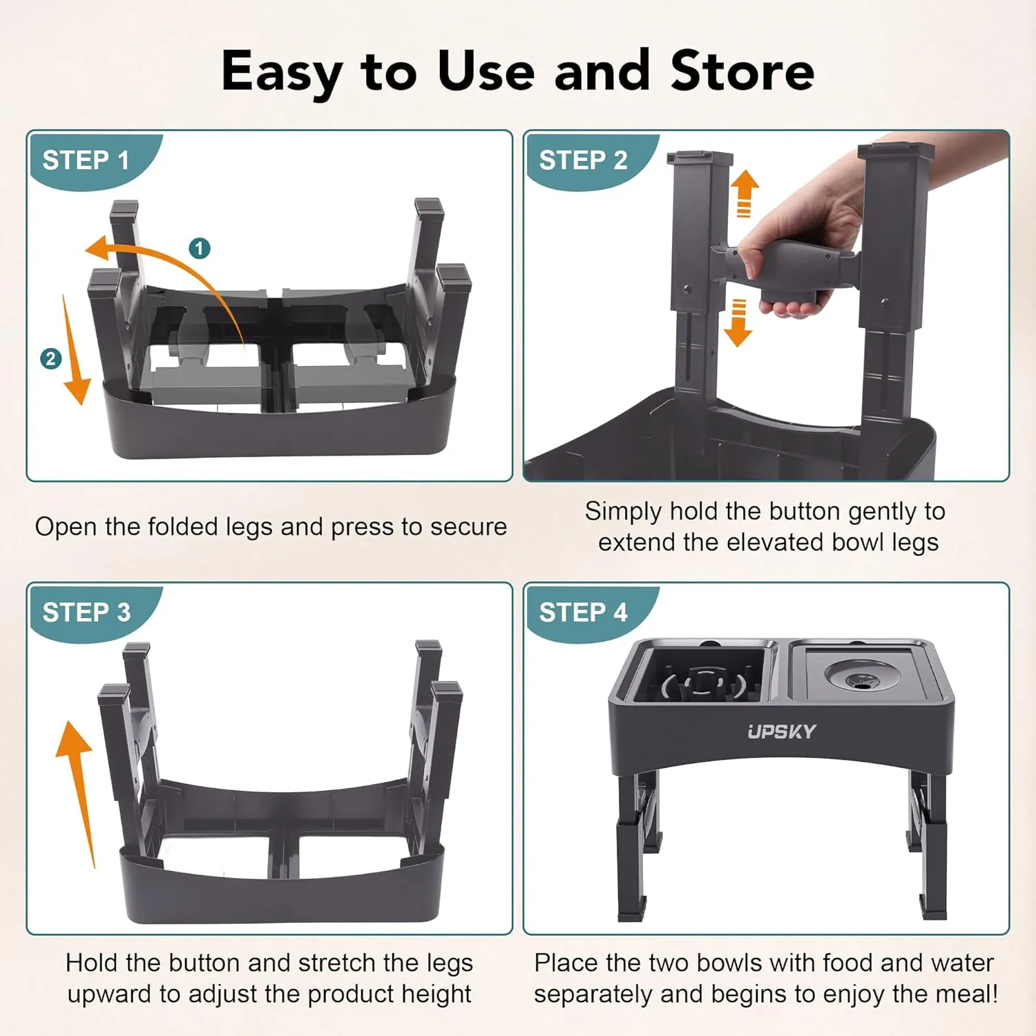 UPSKY 2-in-1 Elevated Dog Bowls Slow Feeder, 4 Height Adjustable Raised Bowl Stand, No Spill Water Dispenser, Anti-Slip Food and Water Bowl for Small Medium Dogs