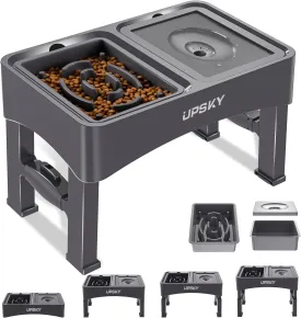 UPSKY 2-in-1 Elevated Dog Bowls Slow Feeder, 4 Height Adjustable Raised Bowl Stand, No Spill Water Dispenser, Anti-Slip Food and Water Bowl for Small Medium Dogs