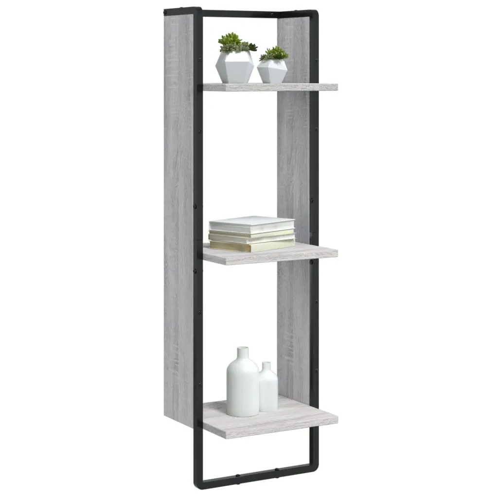 vidaXL 3-Tier Wall Shelf Grey Sonoma 30x25x100 cm Engineered Wood