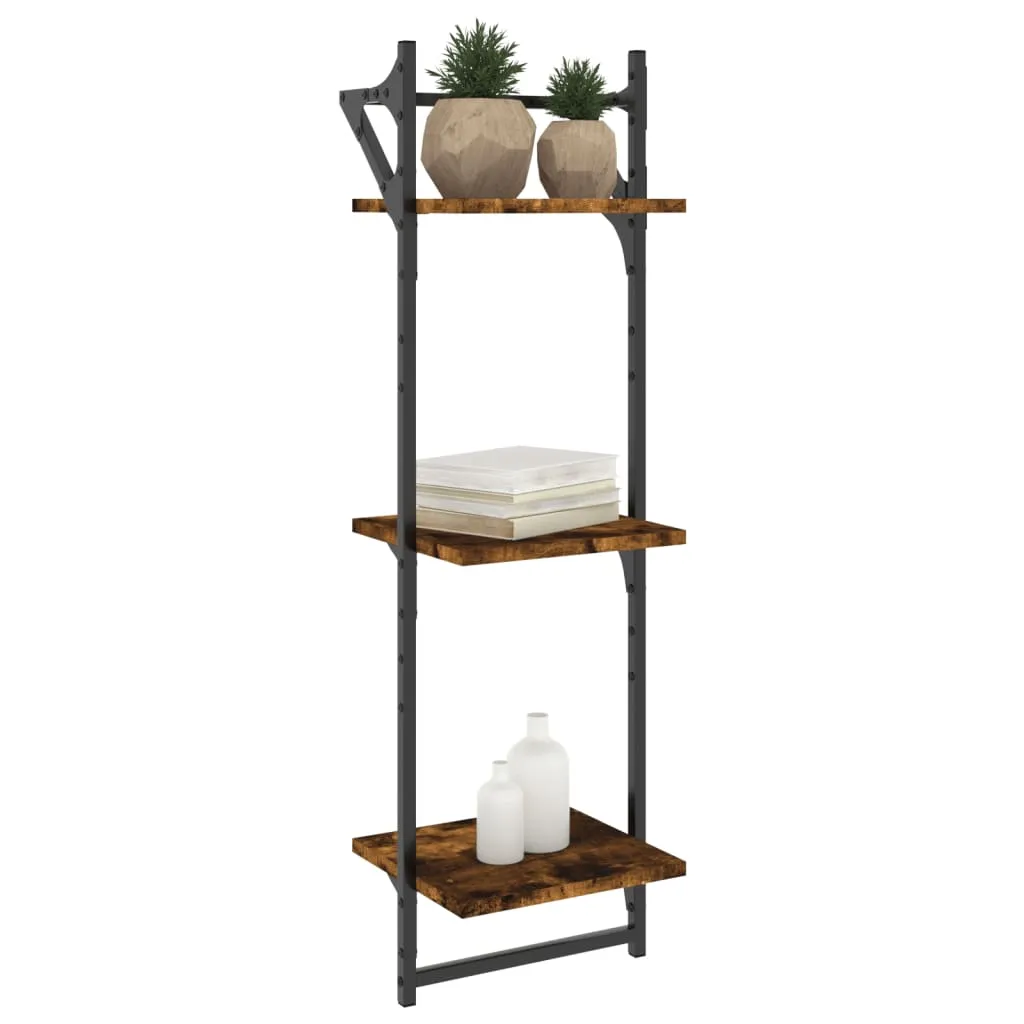 vidaXL 3-Tier Wall Shelves with Bars 2 pcs Smoked Oak 30x25x100 cm