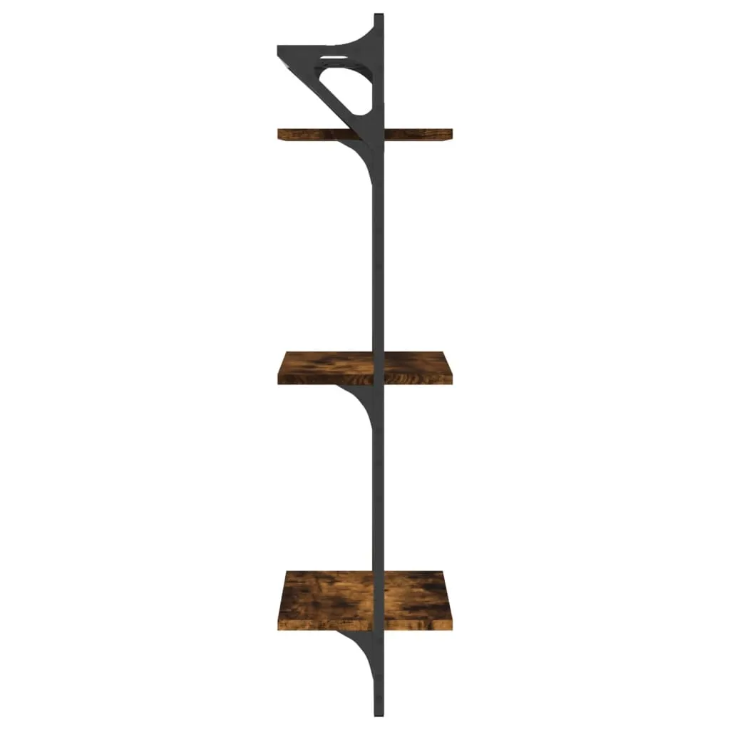 vidaXL 3-Tier Wall Shelves with Bars 2 pcs Smoked Oak 30x25x100 cm