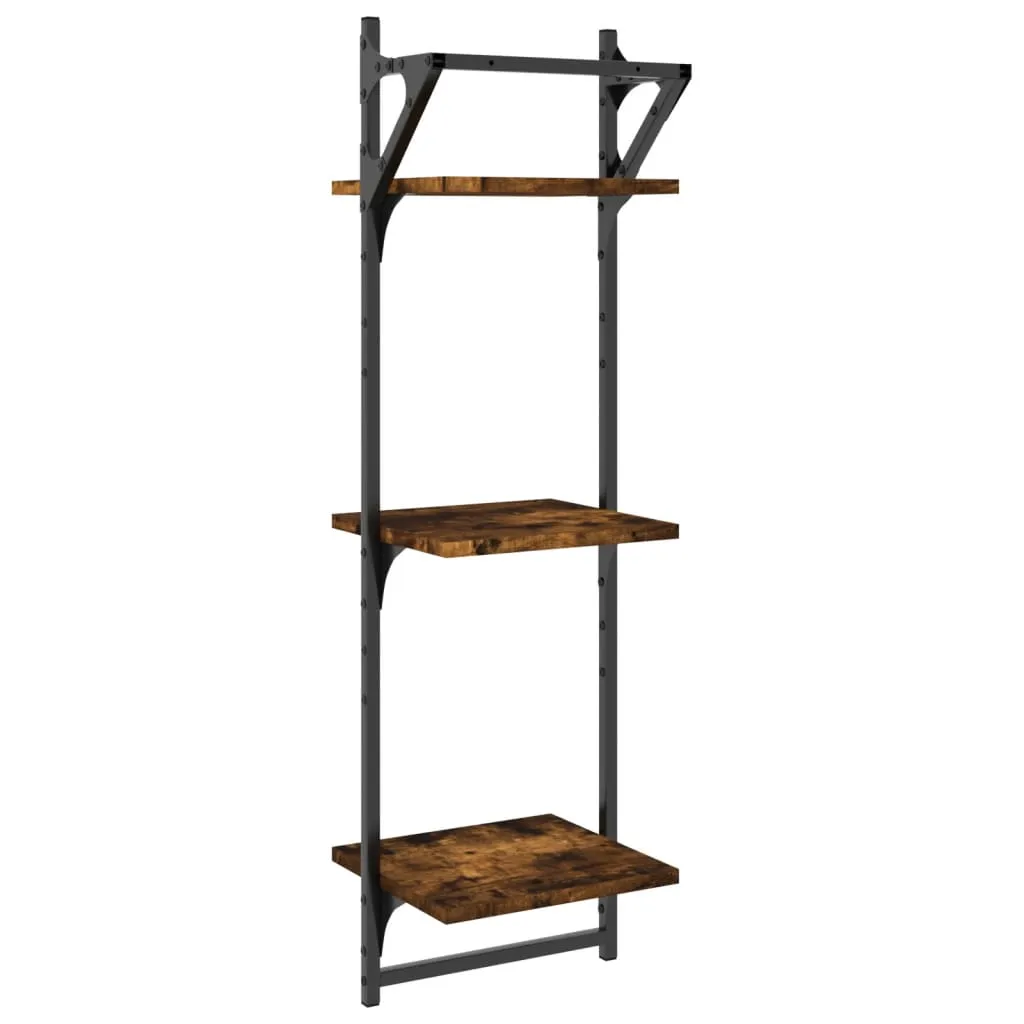 vidaXL 3-Tier Wall Shelves with Bars 2 pcs Smoked Oak 30x25x100 cm