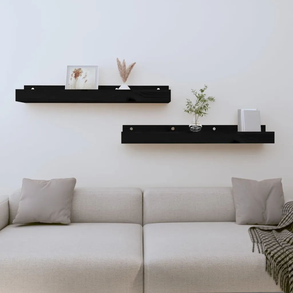 vidaXL Wall Shelves 2 pcs Black 80x12x9 cm Solid Wood Pine