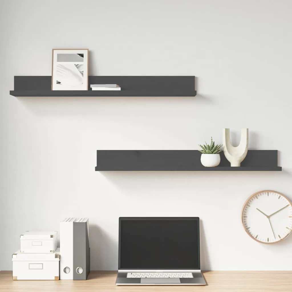 vidaXL Wall Shelves 2 pcs Grey 80x11x9 cm Solid Wood Pine