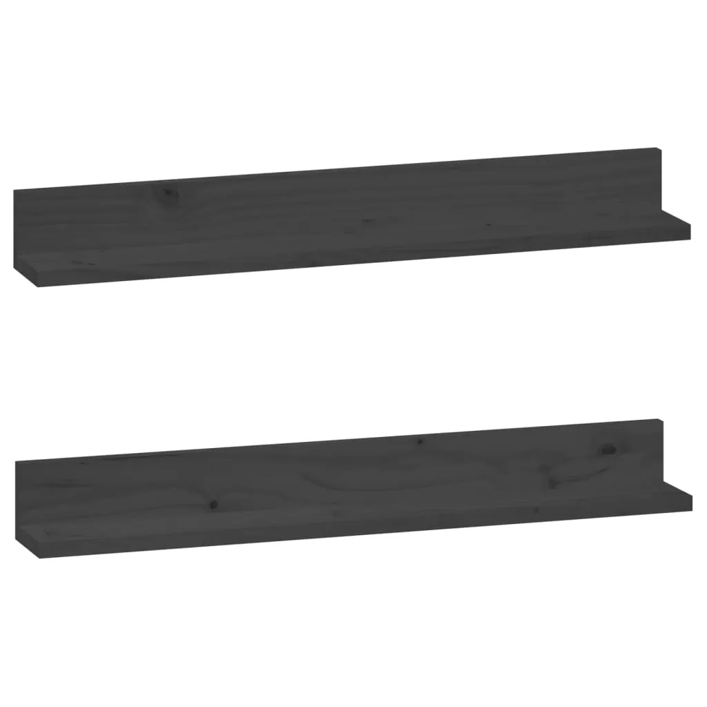 vidaXL Wall Shelves 2 pcs Grey 80x11x9 cm Solid Wood Pine