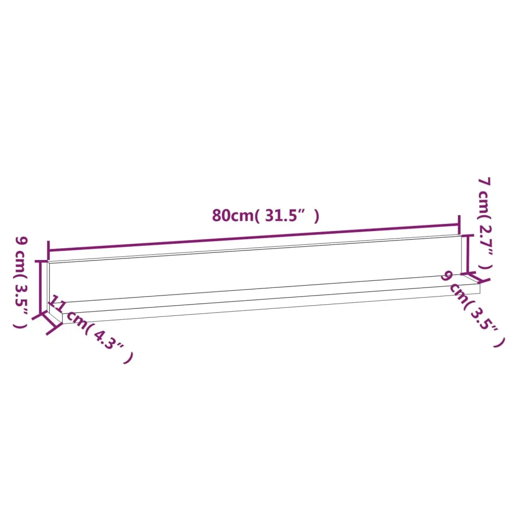 vidaXL Wall Shelves 2 pcs Grey 80x11x9 cm Solid Wood Pine