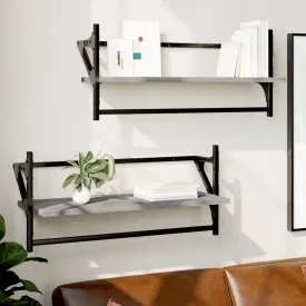 vidaXL Wall Shelves with Bars 2 pcs Grey Sonoma 65x25x30 cm