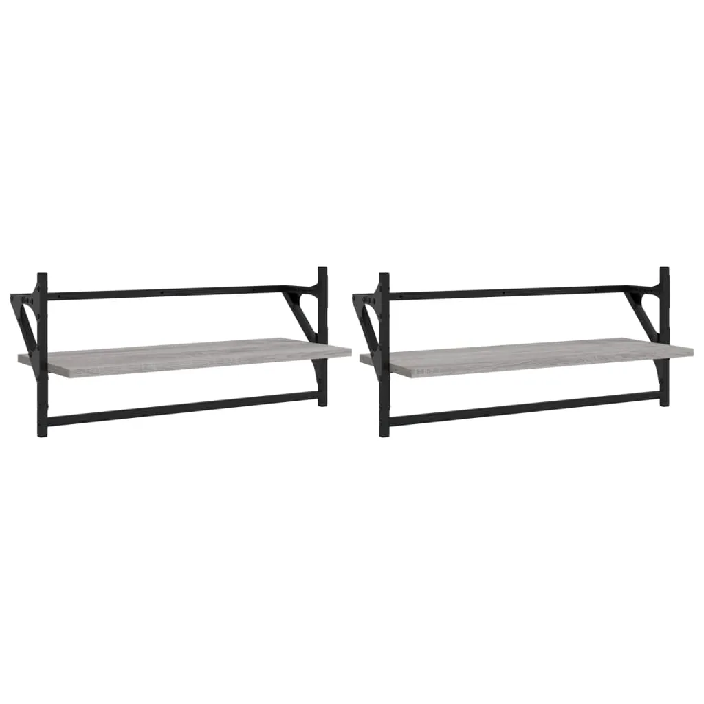 vidaXL Wall Shelves with Bars 2 pcs Grey Sonoma 65x25x30 cm