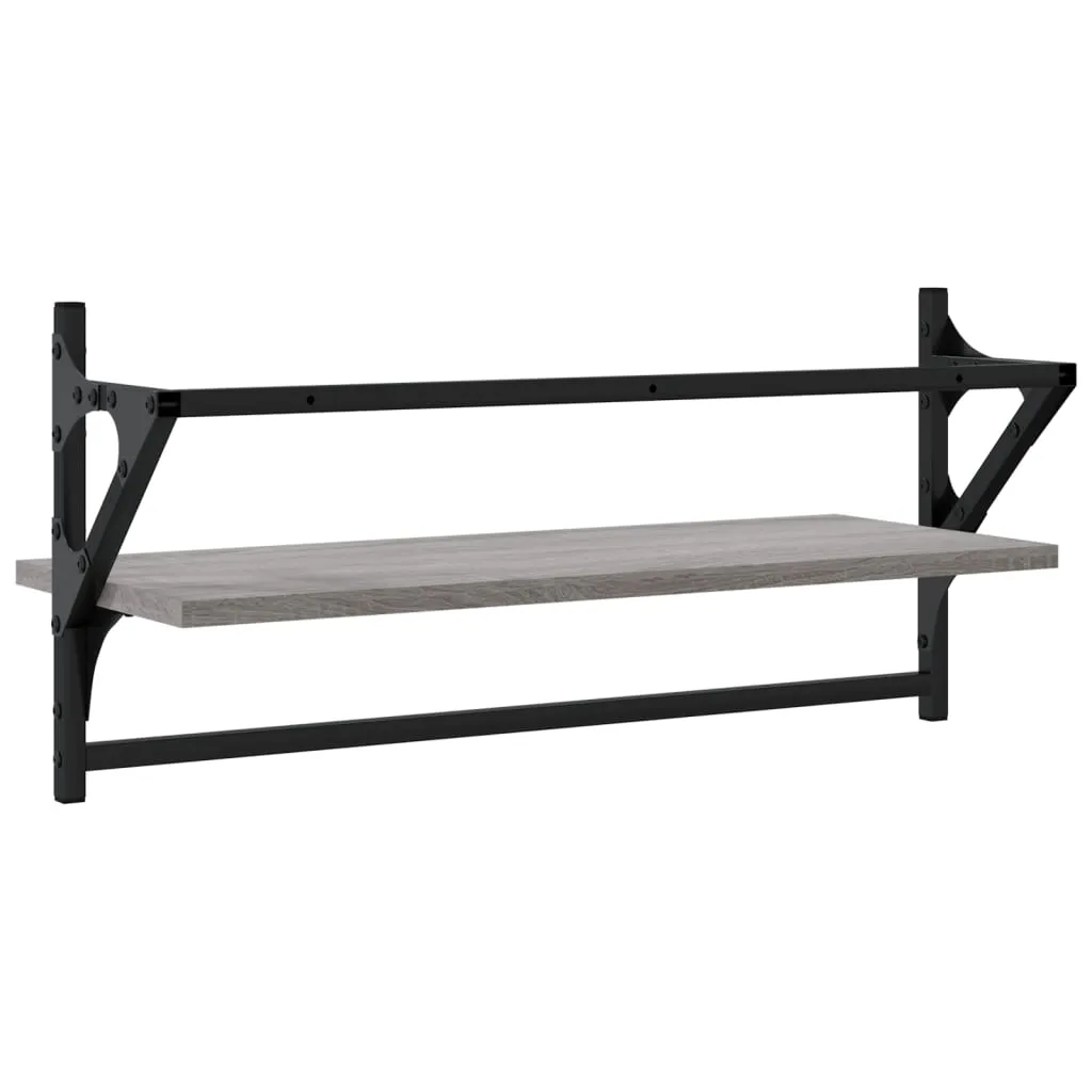 vidaXL Wall Shelves with Bars 2 pcs Grey Sonoma 65x25x30 cm