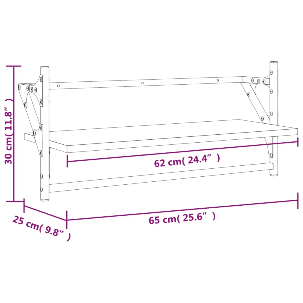 vidaXL Wall Shelves with Bars 2 pcs Grey Sonoma 65x25x30 cm