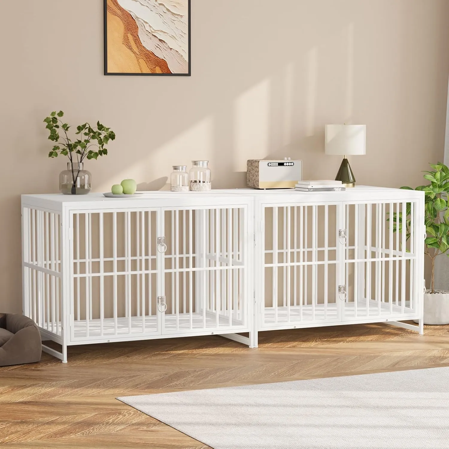 VOWNER 38 Inch Heavy Duty Dog Crate Furniture, Decorative Dog Kennel End Table, Wooden Pet House Indoor, Double Door with Double Locks, for Medium Large Dogs, 38.2" L X 24.8" W X 28.8" H, White