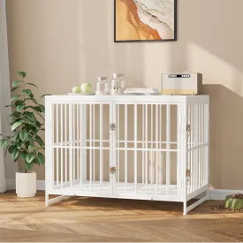 VOWNER 38 Inch Heavy Duty Dog Crate Furniture, Decorative Dog Kennel End Table, Wooden Pet House Indoor, Double Door with Double Locks, for Medium Large Dogs, 38.2" L X 24.8" W X 28.8" H, White