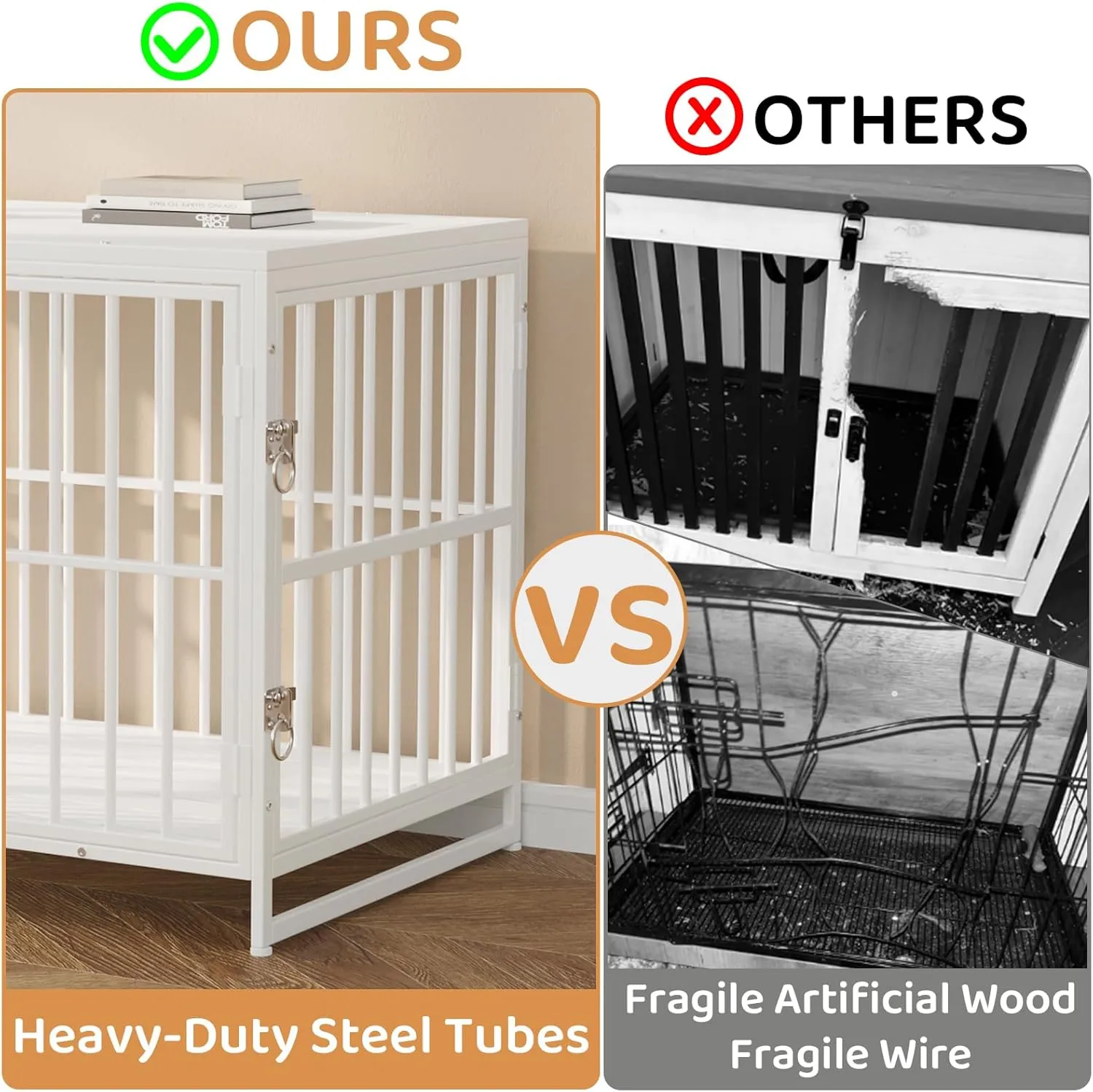 VOWNER 38 Inch Heavy Duty Dog Crate Furniture, Decorative Dog Kennel End Table, Wooden Pet House Indoor, Double Door with Double Locks, for Medium Large Dogs, 38.2" L X 24.8" W X 28.8" H, White