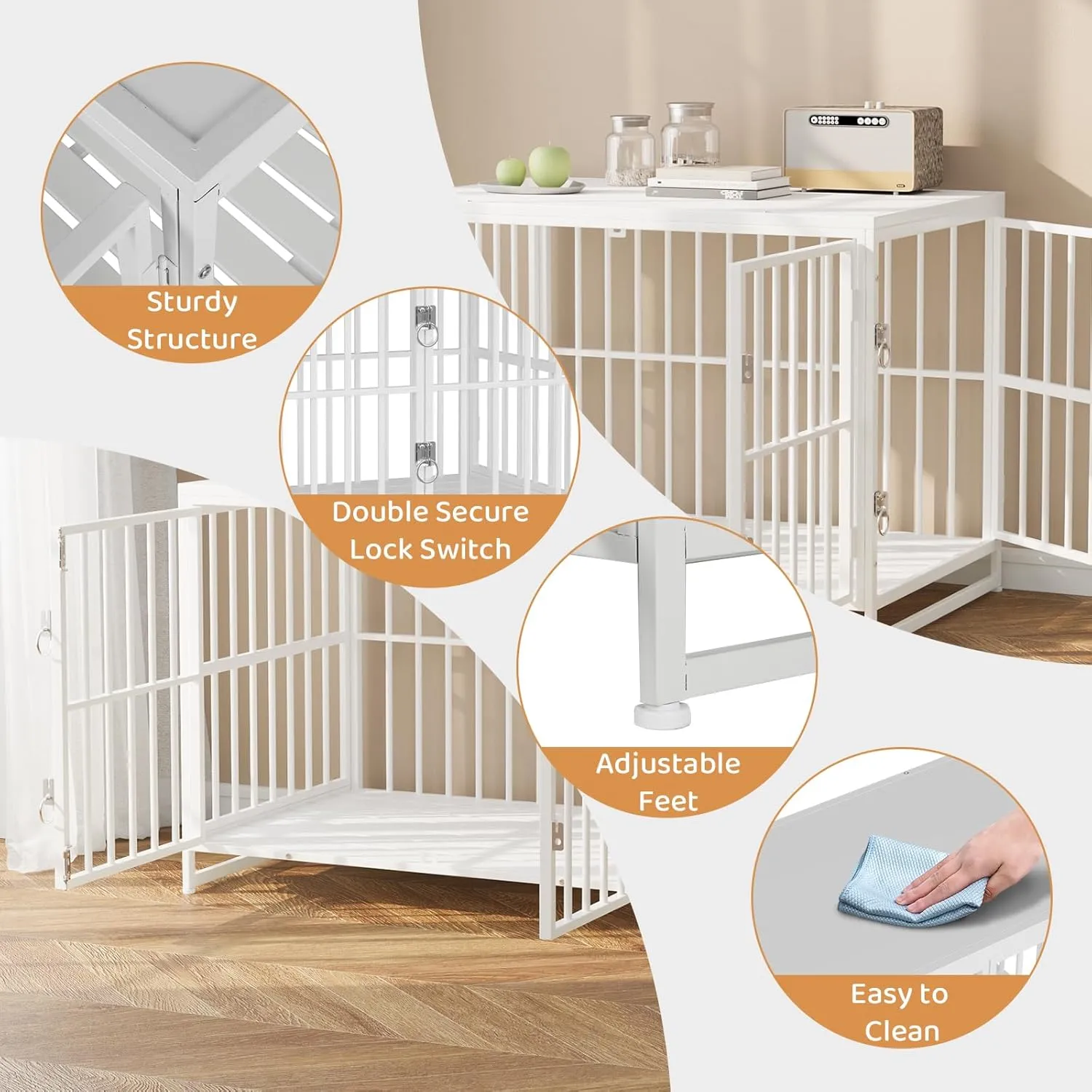 VOWNER 38 Inch Heavy Duty Dog Crate Furniture, Decorative Dog Kennel End Table, Wooden Pet House Indoor, Double Door with Double Locks, for Medium Large Dogs, 38.2" L X 24.8" W X 28.8" H, White