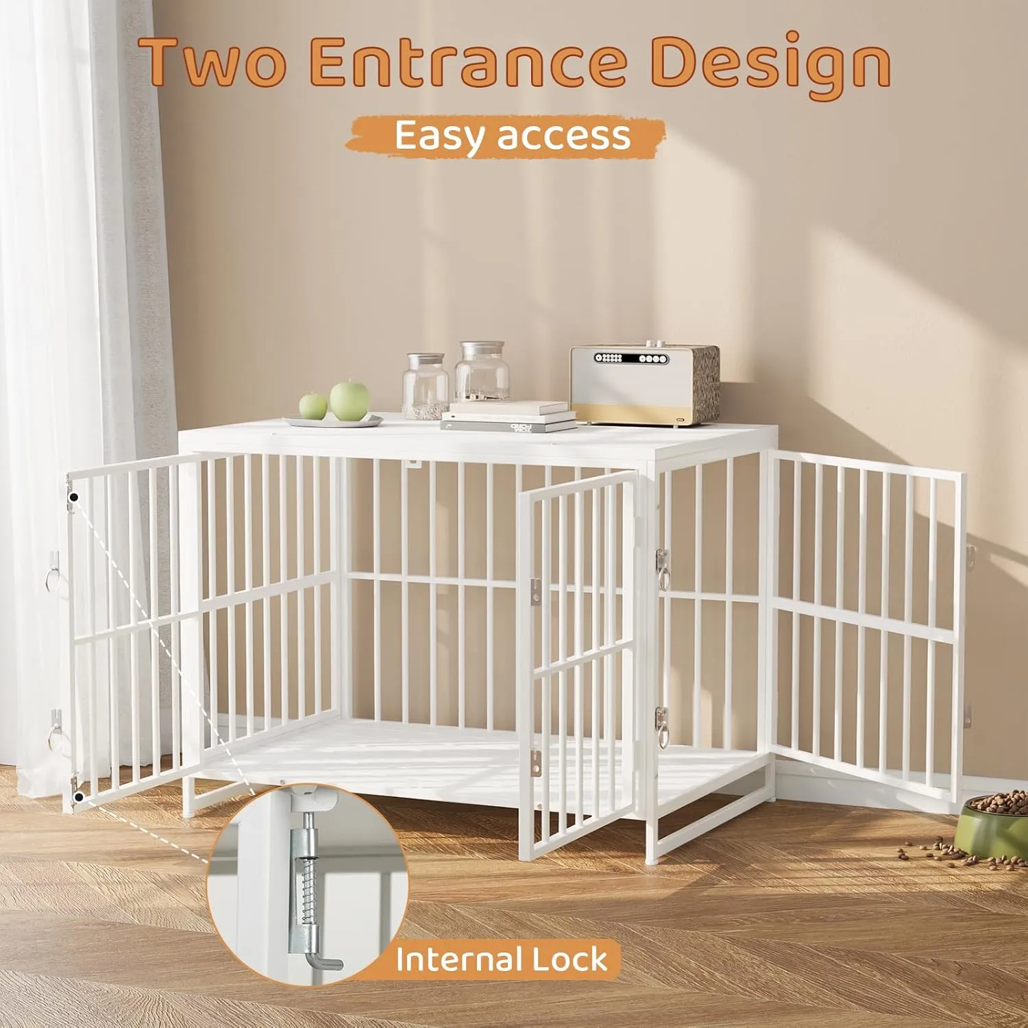 VOWNER 38 Inch Heavy Duty Dog Crate Furniture, Decorative Dog Kennel End Table, Wooden Pet House Indoor, Double Door with Double Locks, for Medium Large Dogs, 38.2" L X 24.8" W X 28.8" H, White