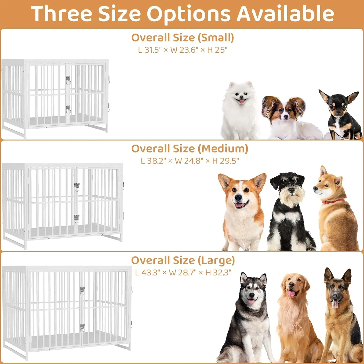 VOWNER 38 Inch Heavy Duty Dog Crate Furniture, Decorative Dog Kennel End Table, Wooden Pet House Indoor, Double Door with Double Locks, for Medium Large Dogs, 38.2" L X 24.8" W X 28.8" H, White