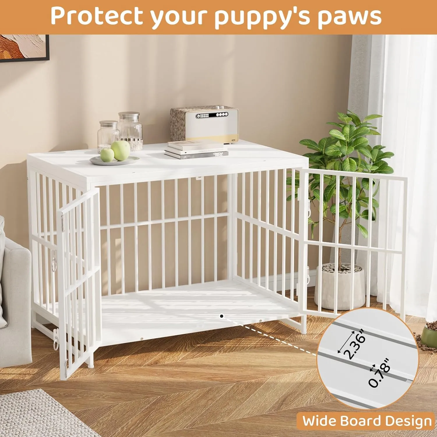 VOWNER 38 Inch Heavy Duty Dog Crate Furniture, Decorative Dog Kennel End Table, Wooden Pet House Indoor, Double Door with Double Locks, for Medium Large Dogs, 38.2" L X 24.8" W X 28.8" H, White