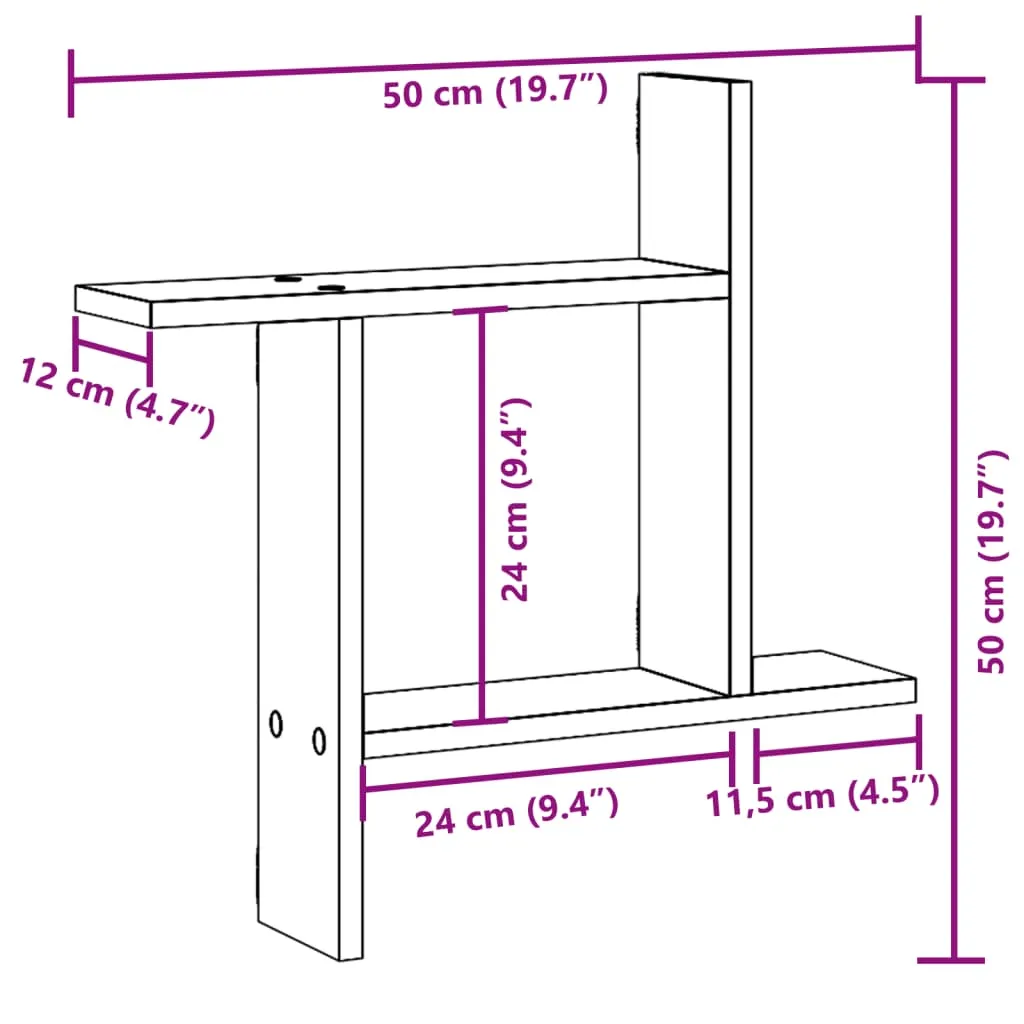Wall Shelves 2 pcs Concrete Grey 50x12x50 cm Engineered Wood