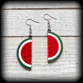 Watermelon slice earrings-Retro fruit earrings