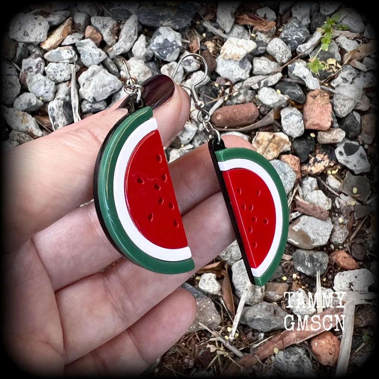 Watermelon slice earrings-Retro fruit earrings