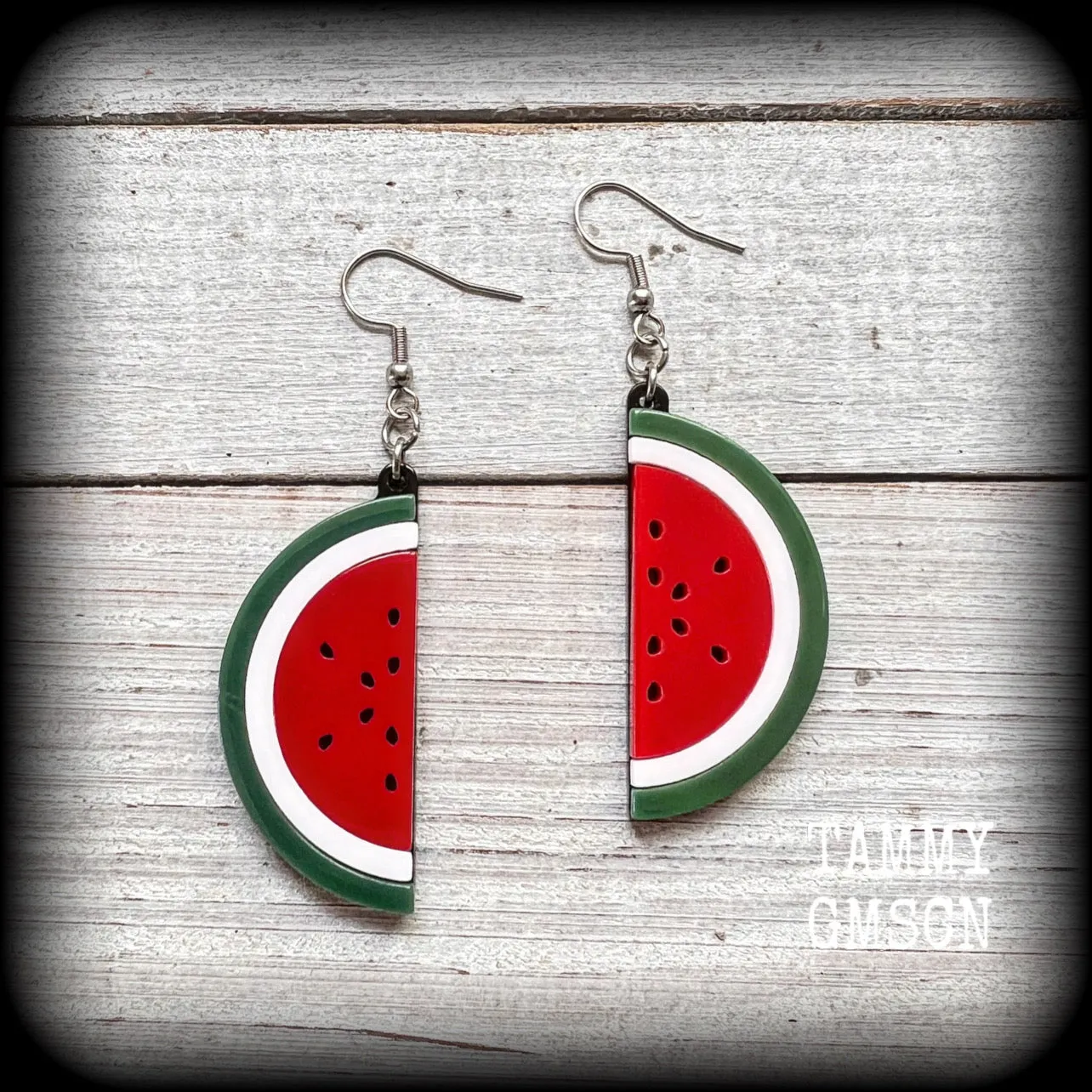Watermelon slice earrings-Retro fruit earrings