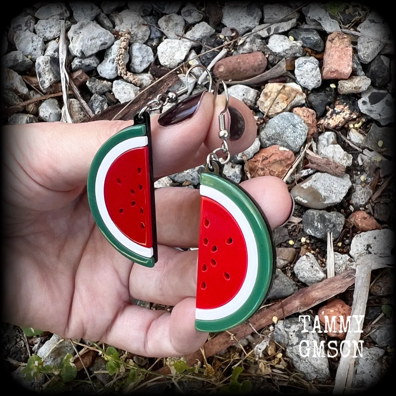 Watermelon slice earrings-Retro fruit earrings