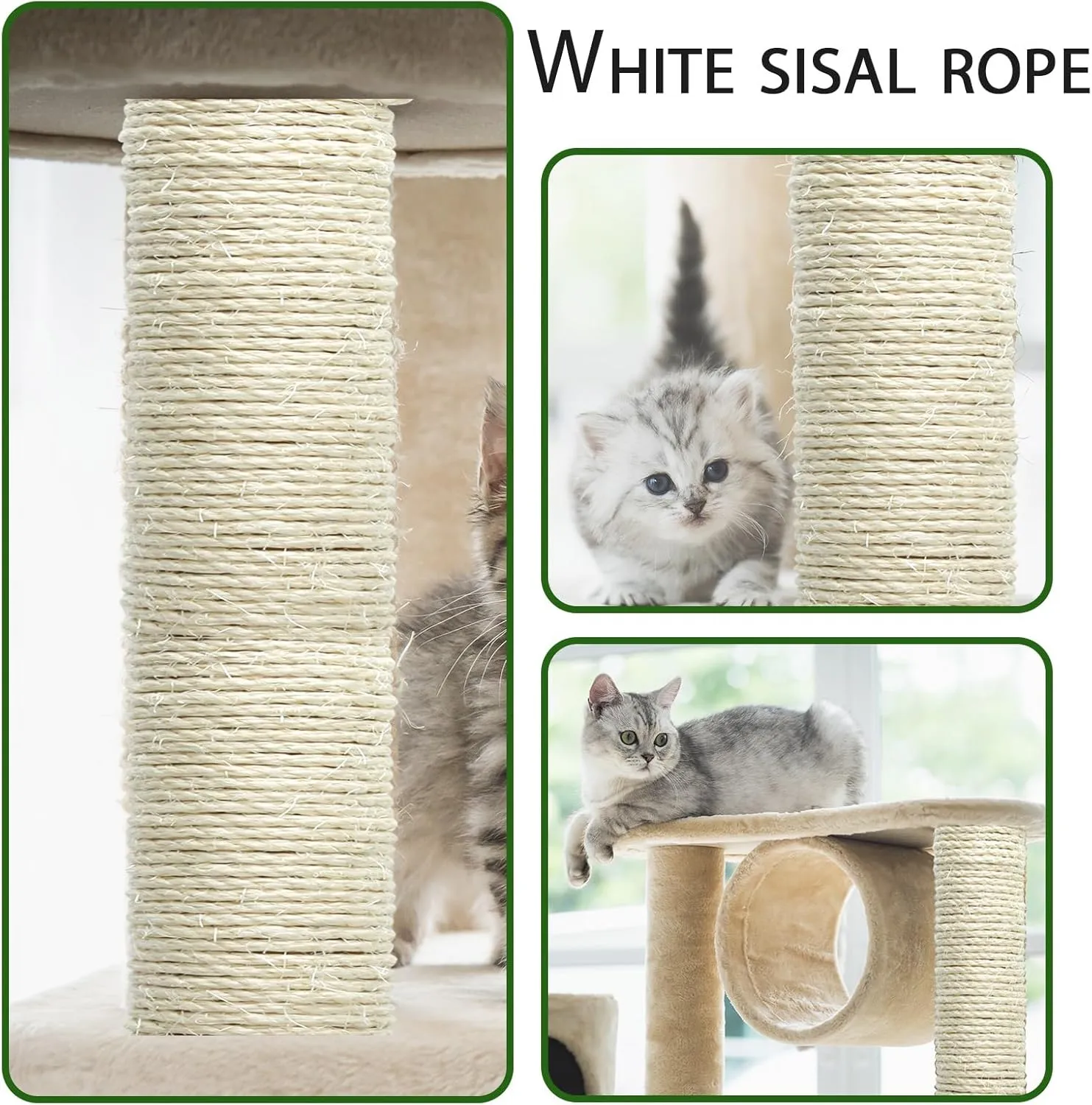 White Sisal Rope 3mm by 164-Feet for Cat Scratching Post Tree Tower Replacement Repair and Replace, DIY Hemp Twine Rope for Kittens Shelves Furniture Window Bed Perch House Climbing, 3mm by 50m
