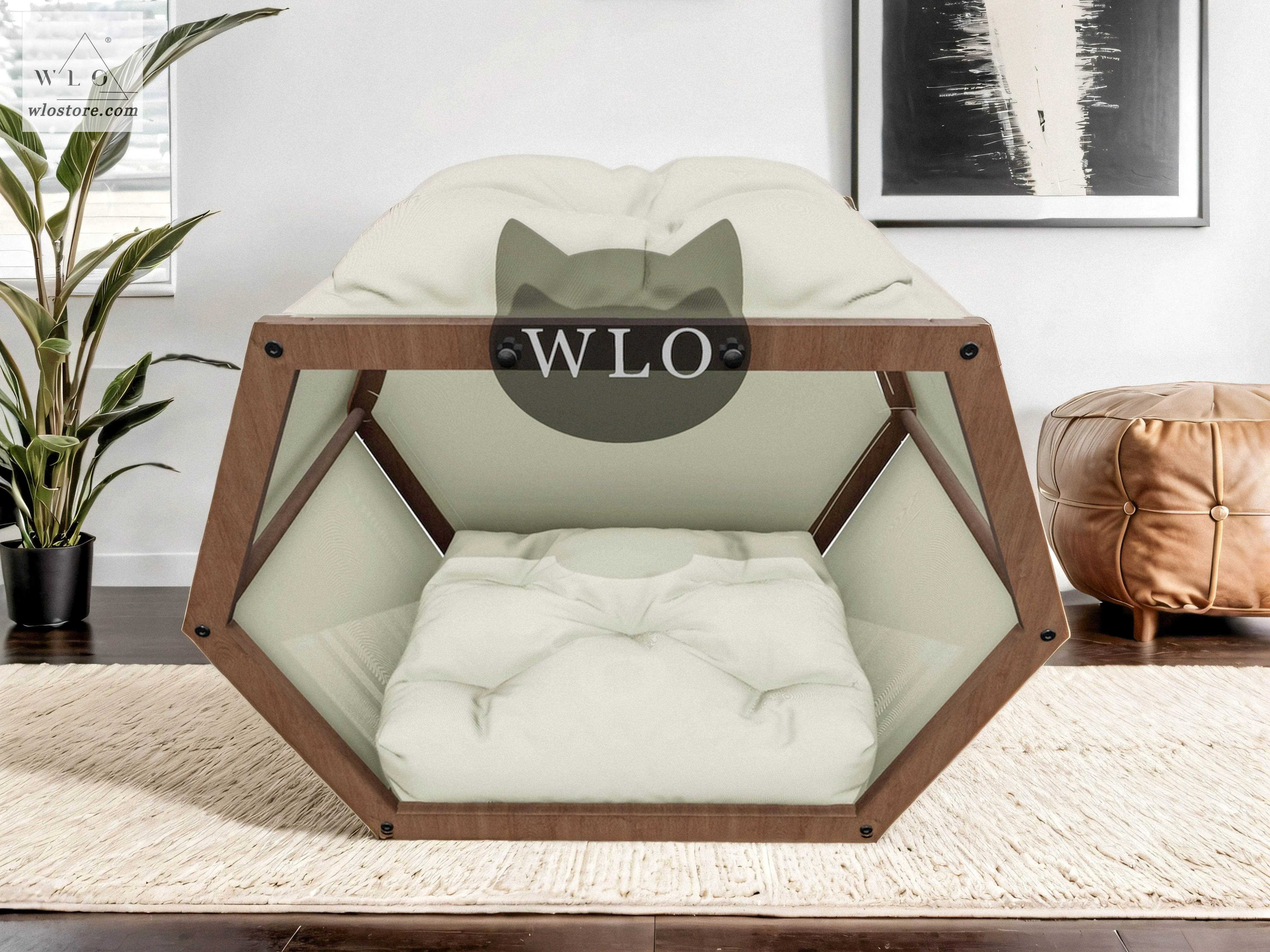 WLO® Walnut Hexxon Modern Cat Bed