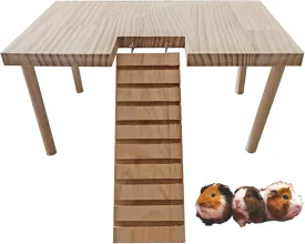 Wooden Hamster Platform Ladder Toy Climbing Stairs, Wood Gerbils Climbing Bridge, Guinea Pig Ramp, Pet Cage Accessories, Small Animal Hedgehog Chinchilla Stand Platform