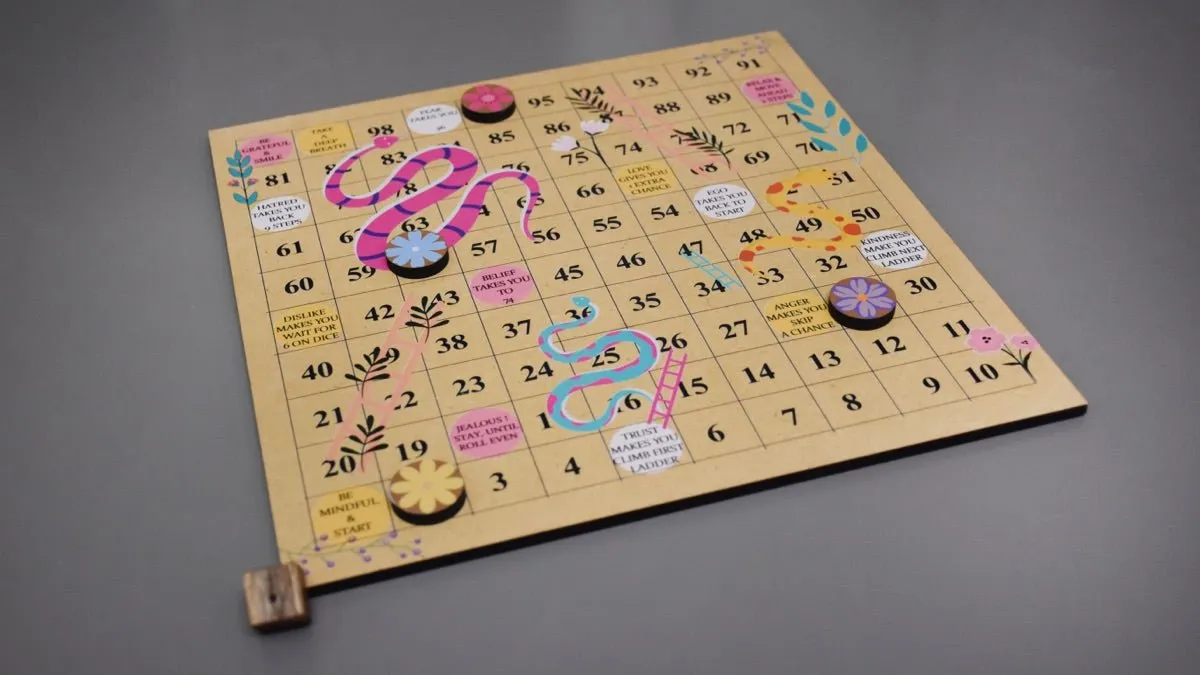 Wooden Snakes & Ladders Game