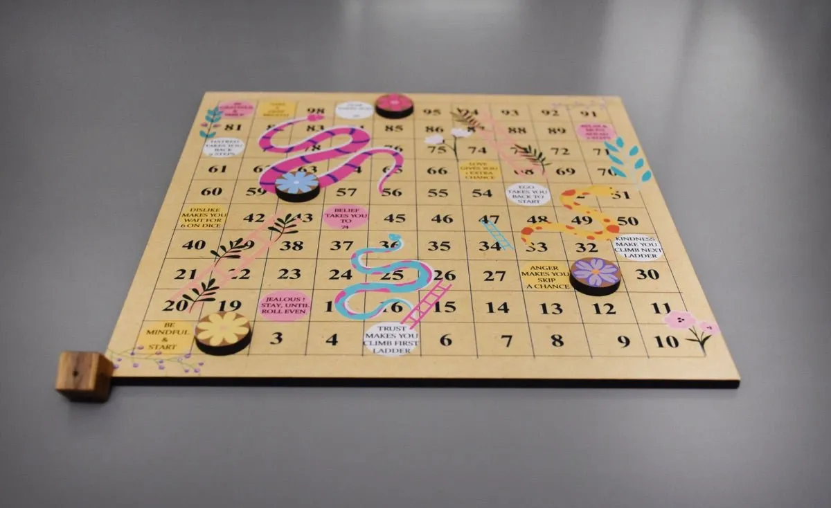 Wooden Snakes & Ladders Game