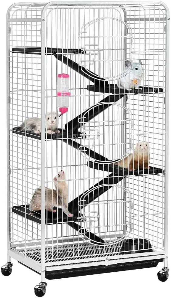 Yaheetech 52-inch 6 Level Large Metal Ferret Cage and Habitats Small Animal Hutch with 3 Front Doors/Feeder/Wheels for Bunny Chinchilla Squirrels Indoor Outdoor -White