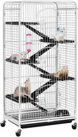 Yaheetech 52-inch 6 Level Large Metal Ferret Cage and Habitats Small Animal Hutch with 3 Front Doors/Feeder/Wheels for Bunny Chinchilla Squirrels Indoor Outdoor -White